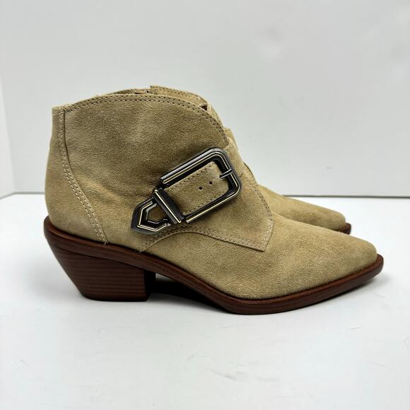 NEW Vince Camuto Ashena Tan Suede Leather Buckle Zip Up Bootie Ankle Boots - Picture 6 of 15